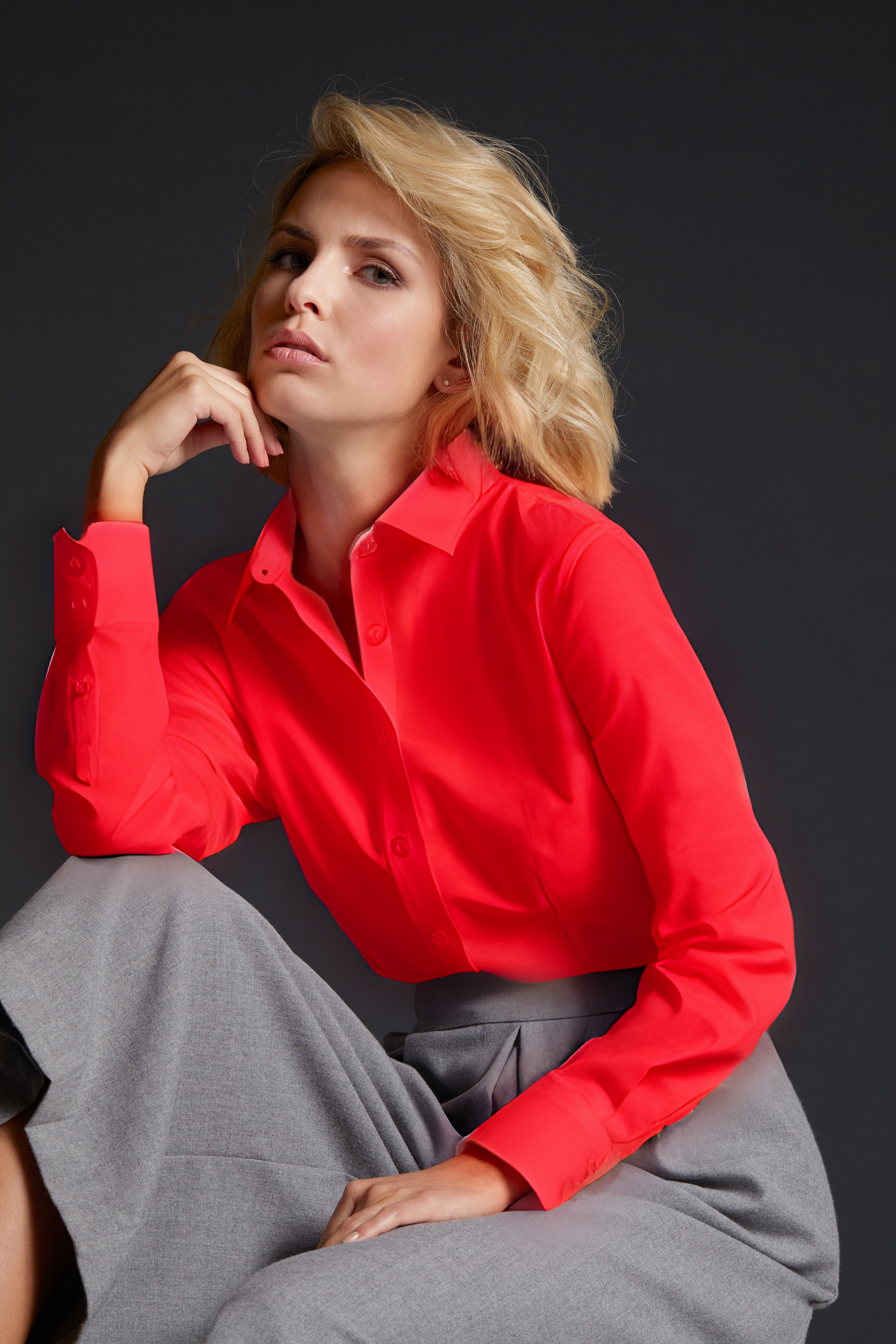 Women Poplin Blouse long-sleeve