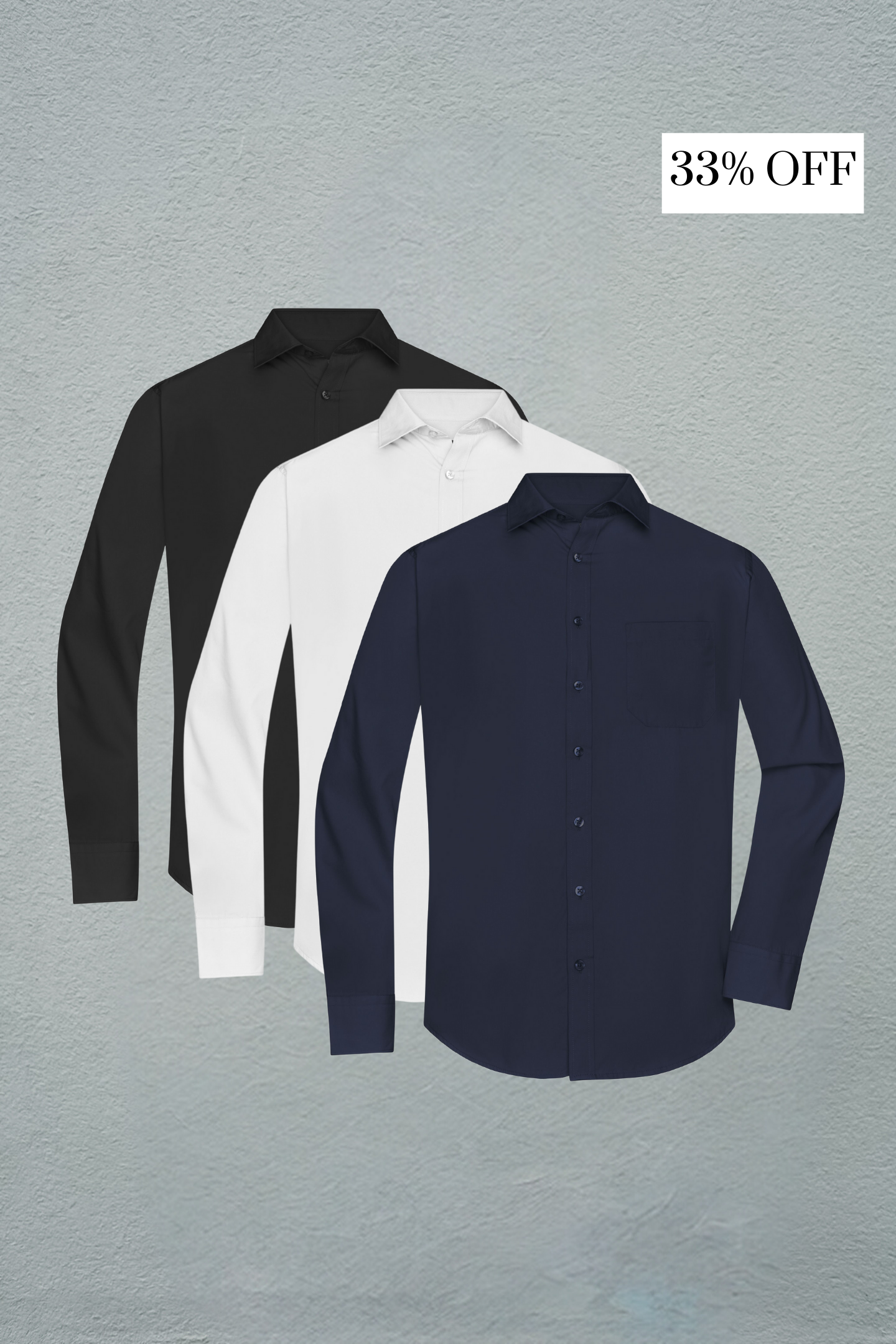 Essential Long Sleeve Poplin Shirt 3-Pack (Black &amp; White &amp; Navy)