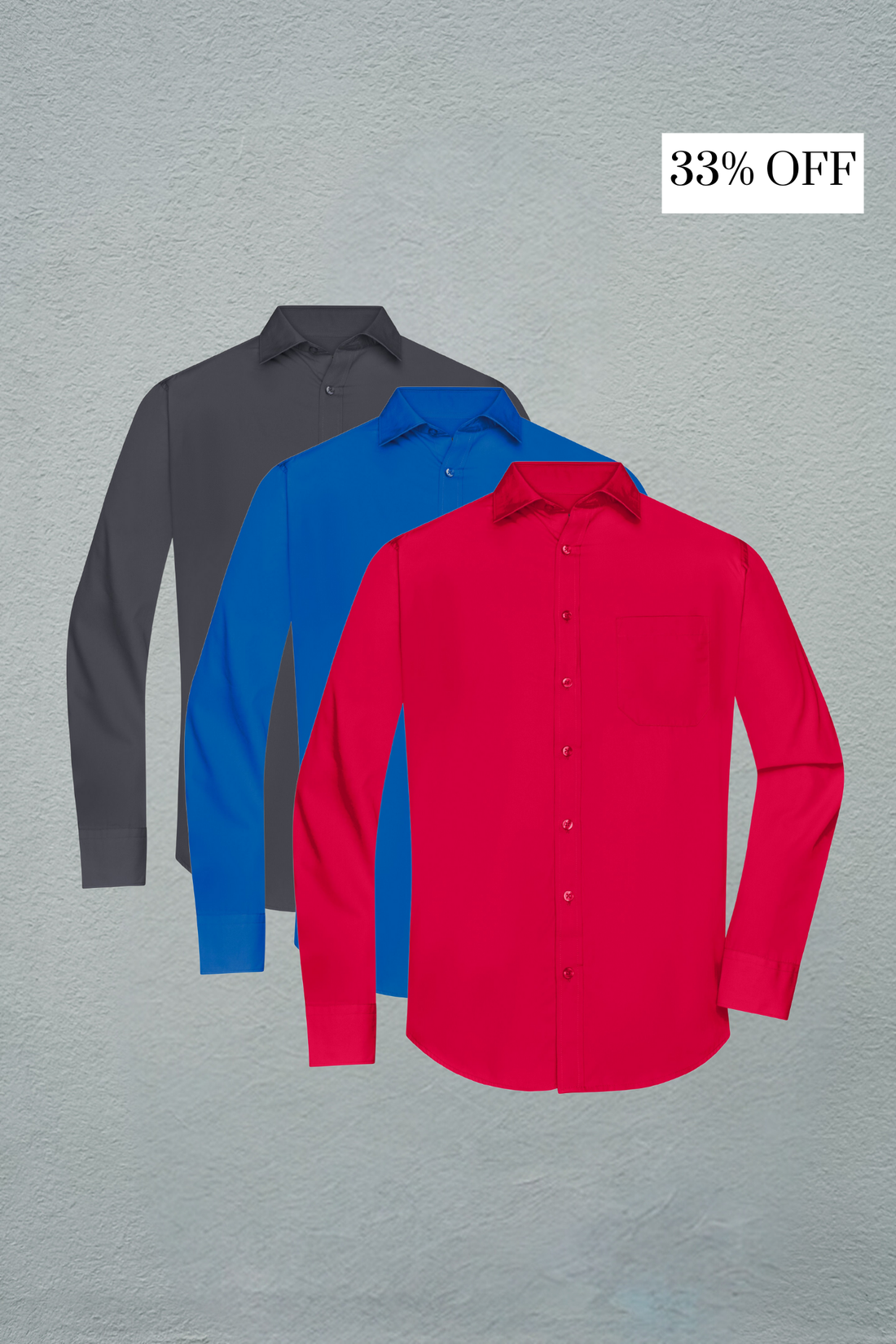 Additional Long Sleeve Poplin Shirt 3-Pack (Carbon &amp; Royal &amp; Red)