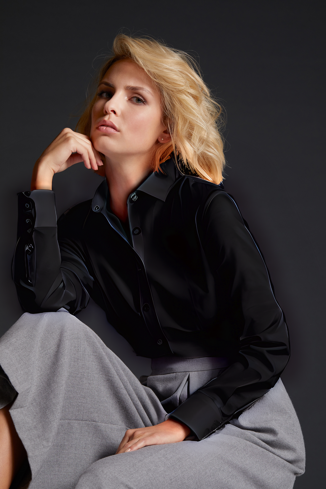 Women Poplin Blouse long-sleeve