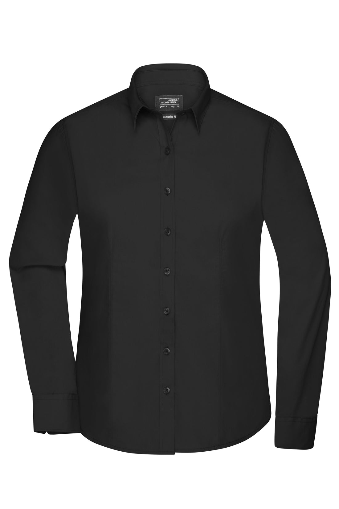 Dames poplin blouse lange mouw (zwart)